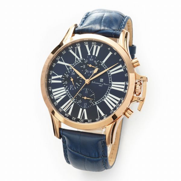 取寄品 正規品 Salvatore Marra 腕時計 SM23101-PGBL 日常生活防水 日付曜日表示 レザーベルト 防水 メンズ腕時計
