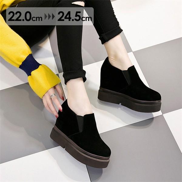 人気商品 厚底シューズ レディース 黒 10cmインヒール スリッポン 美脚効果 カジュアル おしゃれ モード系 シンプル デザイン 歩きやすい 安定感 脚長効果 春秋立減店長おすすめ