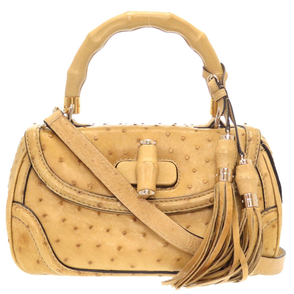 美品 フリンジ 2WAY 273800 ハンドバッグ オーストリッチ/オーストリッチ ベージュ 0110【中古】 レディース
