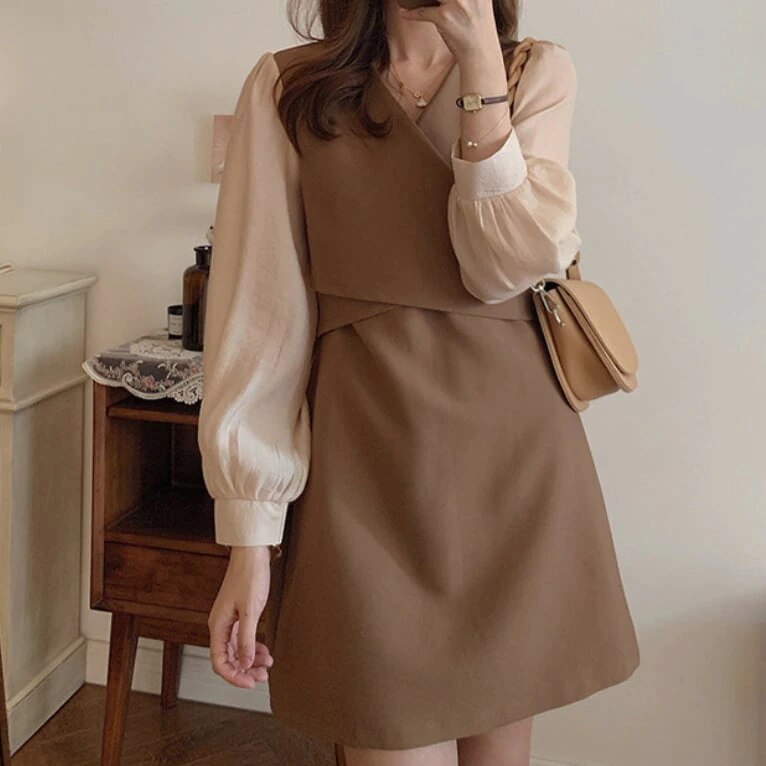 ワンピース 上着 人気 おすすめ おしゃれ お洒落 激安 安い プチプラ ブラウス 長袖 ロング シースルー Vネック ふわふわ Aライン 膝丈 ミニスカート 無地 コットン 綿 可愛い l