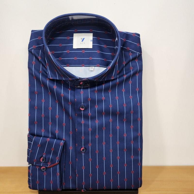 YYJ1WBL792 ロゴストライプ ジャージープリント 裏起毛スリムフィット 長袖シャツ