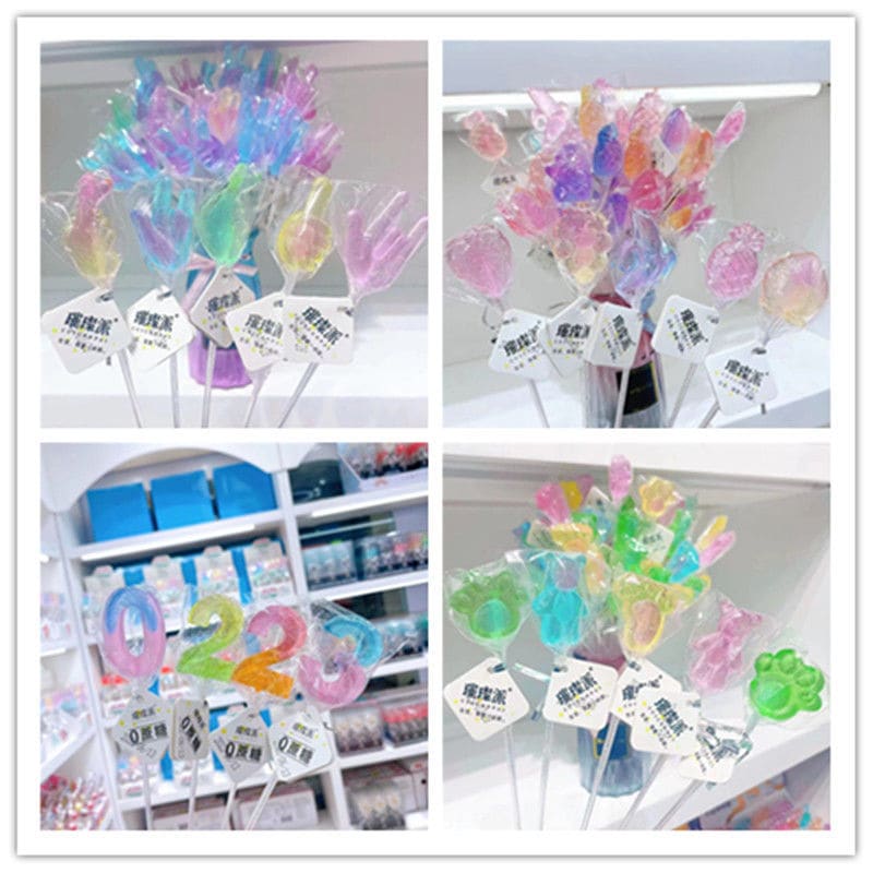 20/40/80Pcs ゼロ シュガー クリスタル グラデーション ロリポップ ロング ポール ブーケ ジェスチャー フルーツ インスピレーションを与えるシュガー スナック