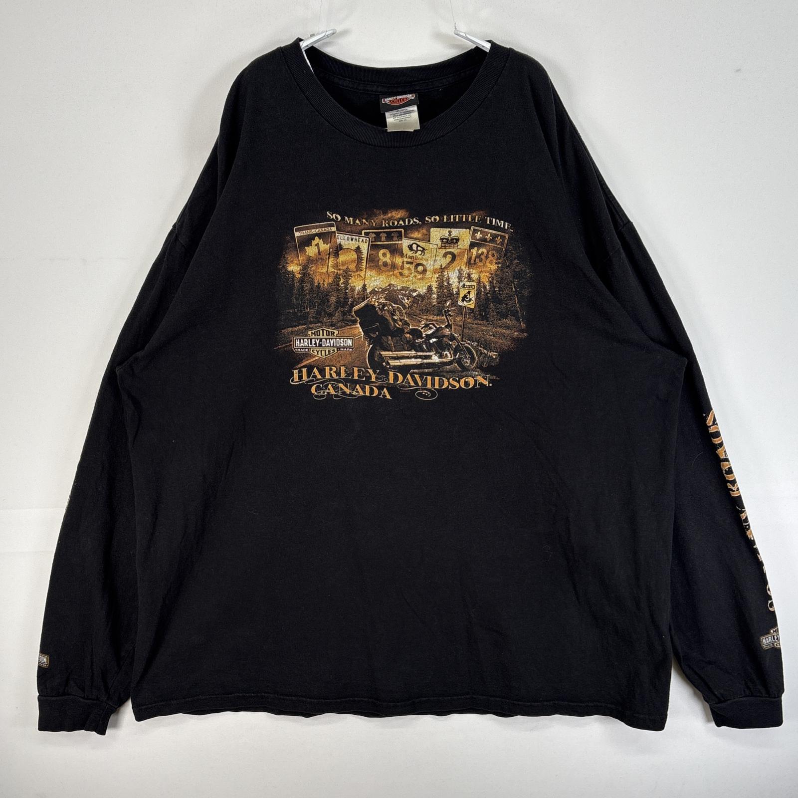 古着 長袖Tシャツ 両面 袖 プリント 大きいサイズ バイク 企業 2XL ブラック メンズ