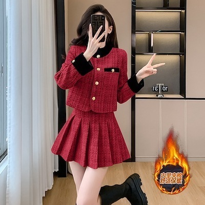 フランス 小さい香 カバー 2025秋冬 有名なコート 高い腰 気質 半身スカート 2セット 女性