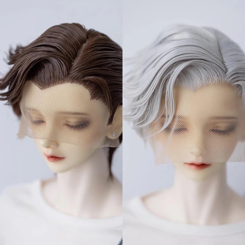 BJD 1/3 ドールウィッグ ショート パーマ 高温糸 サイドパート 定型ウィッグ ブラウン シルバーグレー SD/小顔SDサイズ球体関節人形用