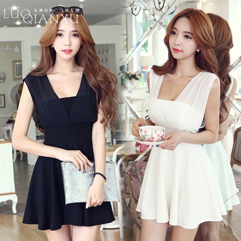 2025新型クラブ ふじんふく白高腰抹胸セクシーシフォン腰純欲ワンピース女性夏痩せ