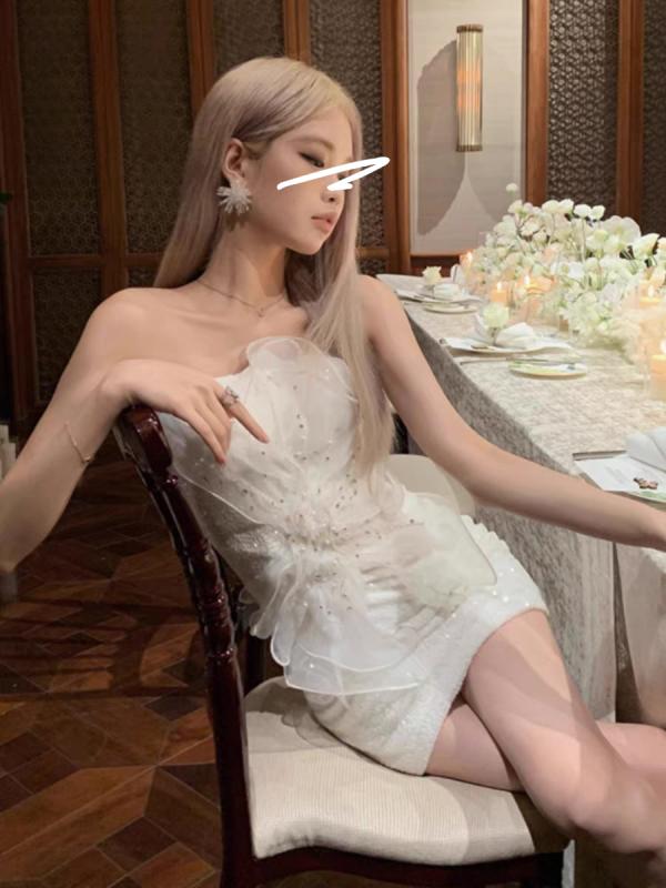 ドレス　パーティー　レディース 取り外し 可能 メッシュと 厚手 ビーズ チューブ トップ ドレスを 備えた レディース 高級 誕生日 パーティー用 スモール ドレス 5,653円