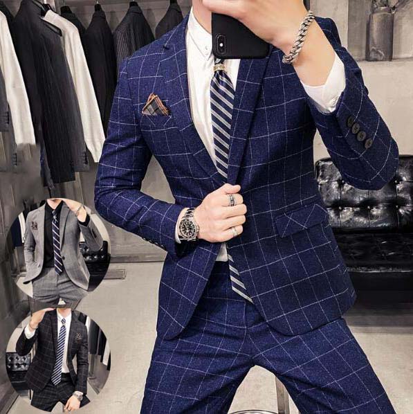 結婚式スーツスリーピーススーツメンズビジネススーツセットアッlプ通勤フォーマル3点セットジャケット+パンツ+ベストチェック柄スリムスーツ上下セットシングルスーツ細身スーツ紳士服入学/卒業/成人/入社式