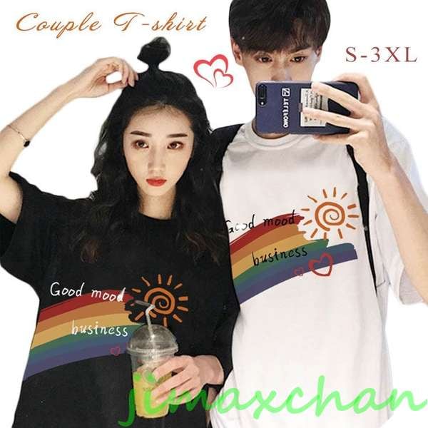 気楽暮らし　2枚セット カップル ペアルック 夏服 tシャツ ペアtシャツ 可愛い トップス 大きいサイズ カップル服 おしゃれ ペア tシャツ カップル お揃い