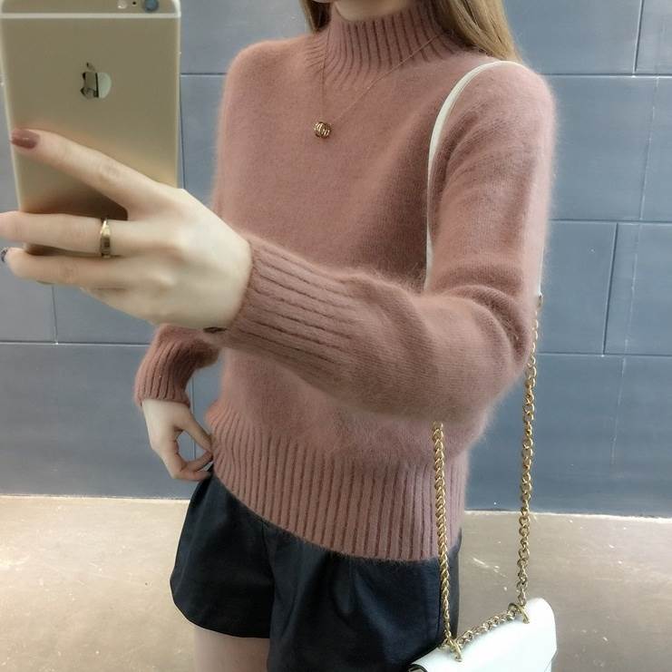 トップス レディース ニット セーター 個性的 長袖 ハイネック 無地 黒 白 ピンク 青 キャメル 茶色 フリーサイズ 秋 冬 おしゃれ きれいめ カジュアル ナチュラル シンプル ベーシック ラフ