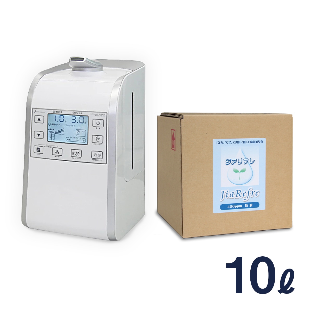 超音波噴霧器 HM-201 + 次亜塩素酸水（ジアリフレ）10L 加湿器 星光技研 次亜塩素酸水対応 除菌消臭に 400ppm