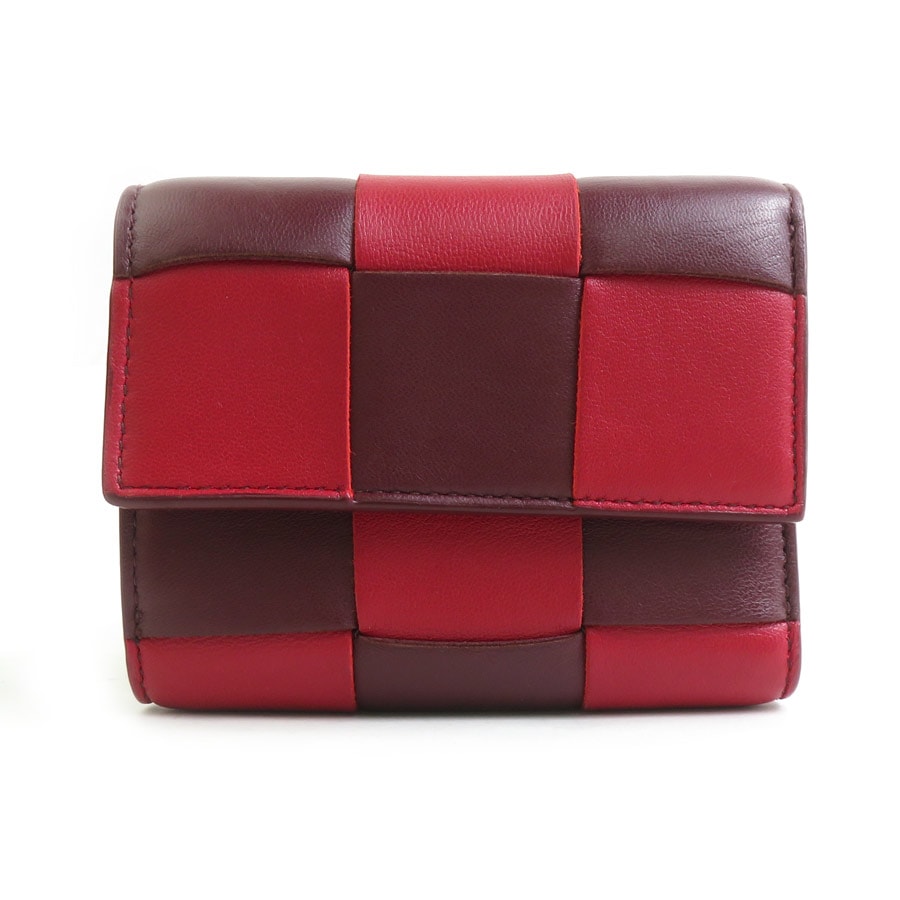 ボッテガヴェネタ BOTTEGAVENETA 三つ折り財布 レザー レッド×ボルドー レディース r11003a