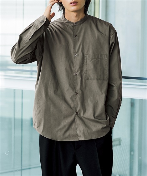 長袖シャツ オーバーサイズバンドカラー長袖シャツ