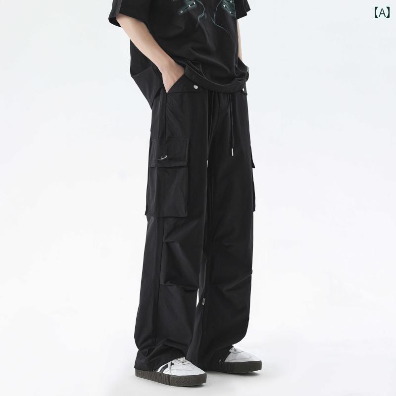 カーゴパンツ　メンズ　レディース HuiTouLv アメリカン アサルト パンツ メンズ 夏 薄手 ファッション ストリート オーバー オール ドレープ ストレート カジュアル