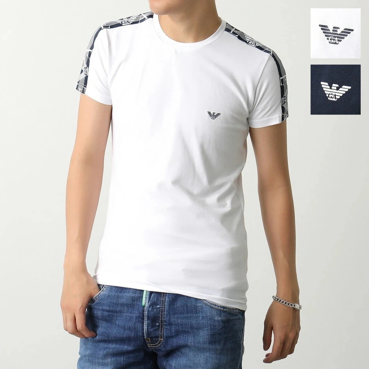 EMPORIO ARMANI エンポリオアルマーニ 半袖Tシャツ 111035 3R523 メンズ コットン ストレッチ イーグルロゴ ロゴT クルーネック アンダーウェア カラー2色