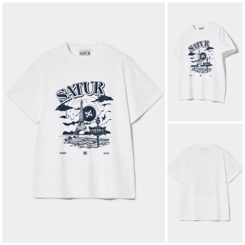 【SATUR】(W) PARIS METRO GRAPHIC T-SHIRT : WHITE NAVY