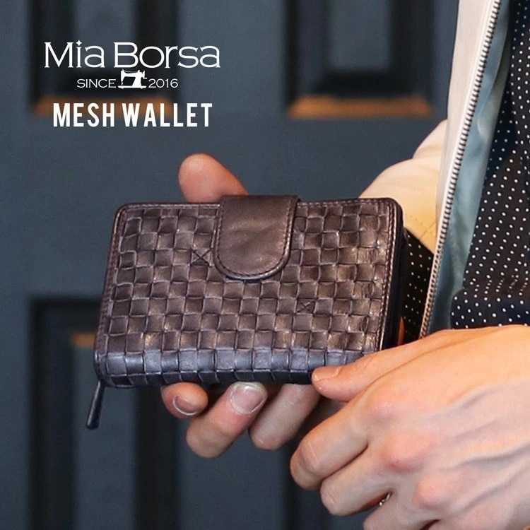 [MiaBorsa]牛革レザーメッシュ財布