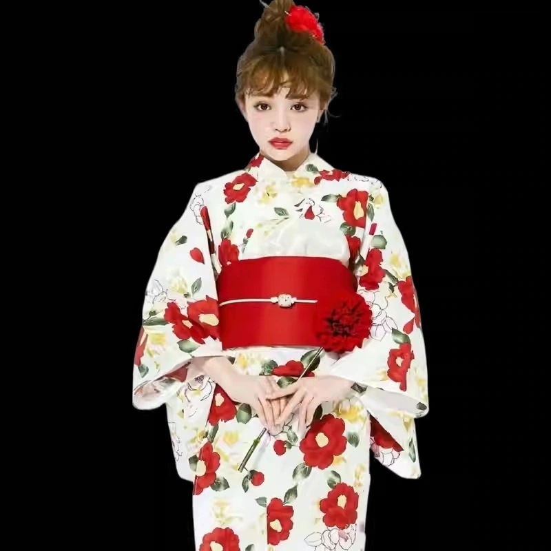 【急速発送】浴衣純綿火大会椿の花兵児帯 セット 和服秋の万能アイテム