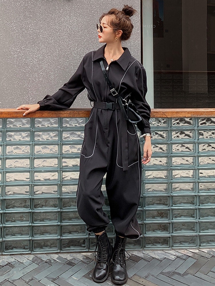 ジャンプスーツ ワークツイル オールインワン レディース 体型カバー フロントジッパー つなぎ きれ