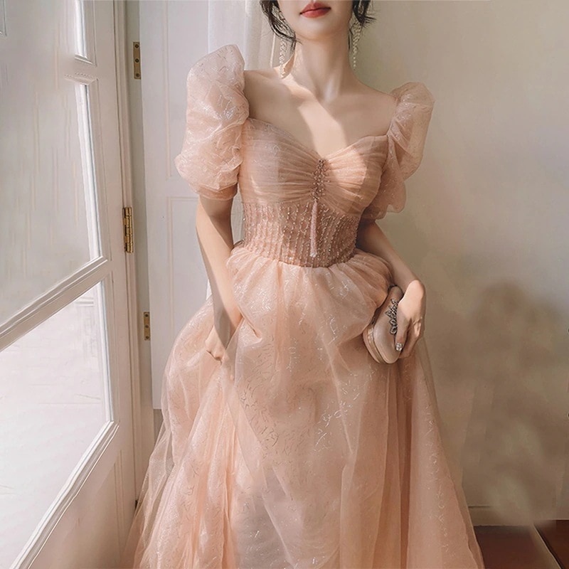 ホストイブニングドレス女性2024シャンパンスクエアネック成人式逃亡者プリンセスドレススカート