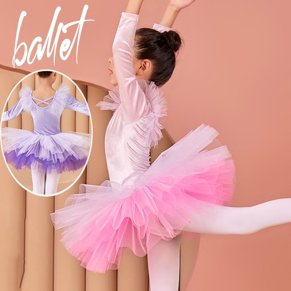 バレエ レオタード 子供 スカート付き ジュニア スカート付き 長袖 チュチュスカート バレエレオタード 子供用 キッズ ジュニア用 バレエ用品 レッスン こども 発表会 レッスン着 練習用 tutu