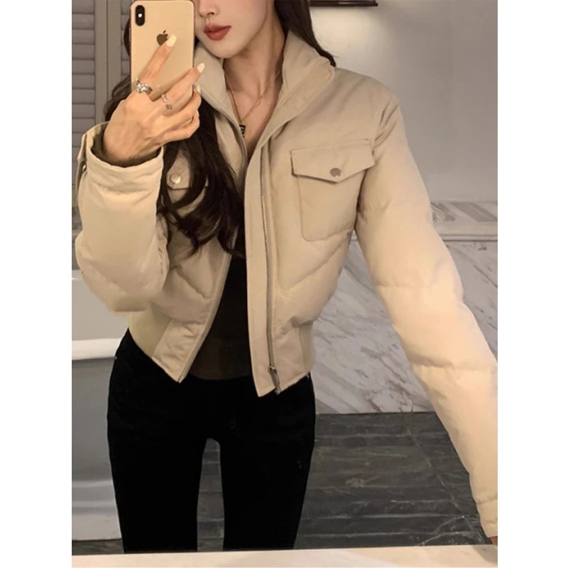 2025年新作 レディース 90% ホワイトダックダウン ショート丈 厚手ジャケット 防風コーティング スリムウエスト モーターサイクルジャケット