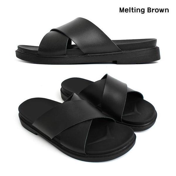 男性用デイリー牛革ストラップスリッパ オフィス用