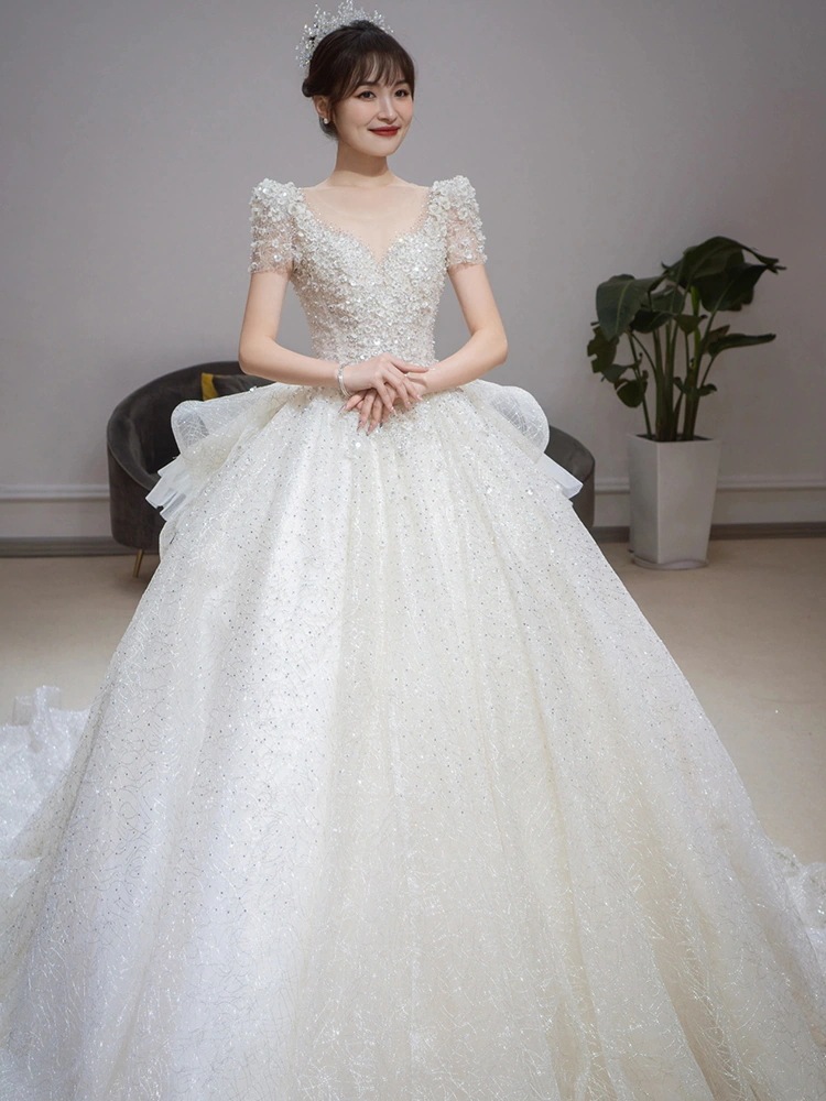 ワンショルダーウェディングドレス2025新作ブライダルメイン糸大きな尾付き感軽くて小さいシン冬