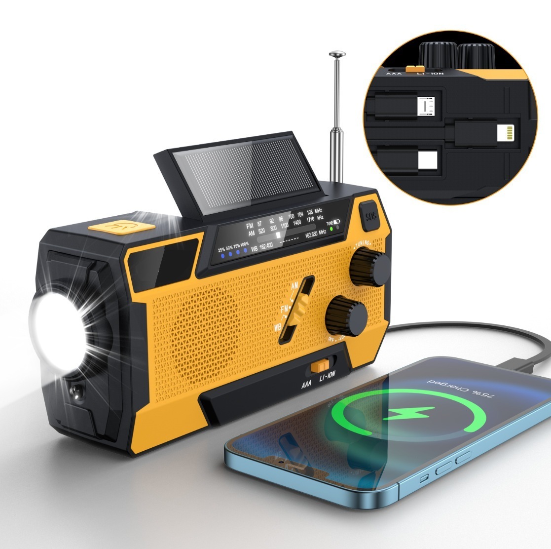 【新作入荷】ソーラーラジオ 防災グッズ 非常用 手回し充電 2000mAh 懐中電灯 多機能 アウトドア キャンプ 災害対策 緊急用 防水 携帯便利 登山 アマゾン人気