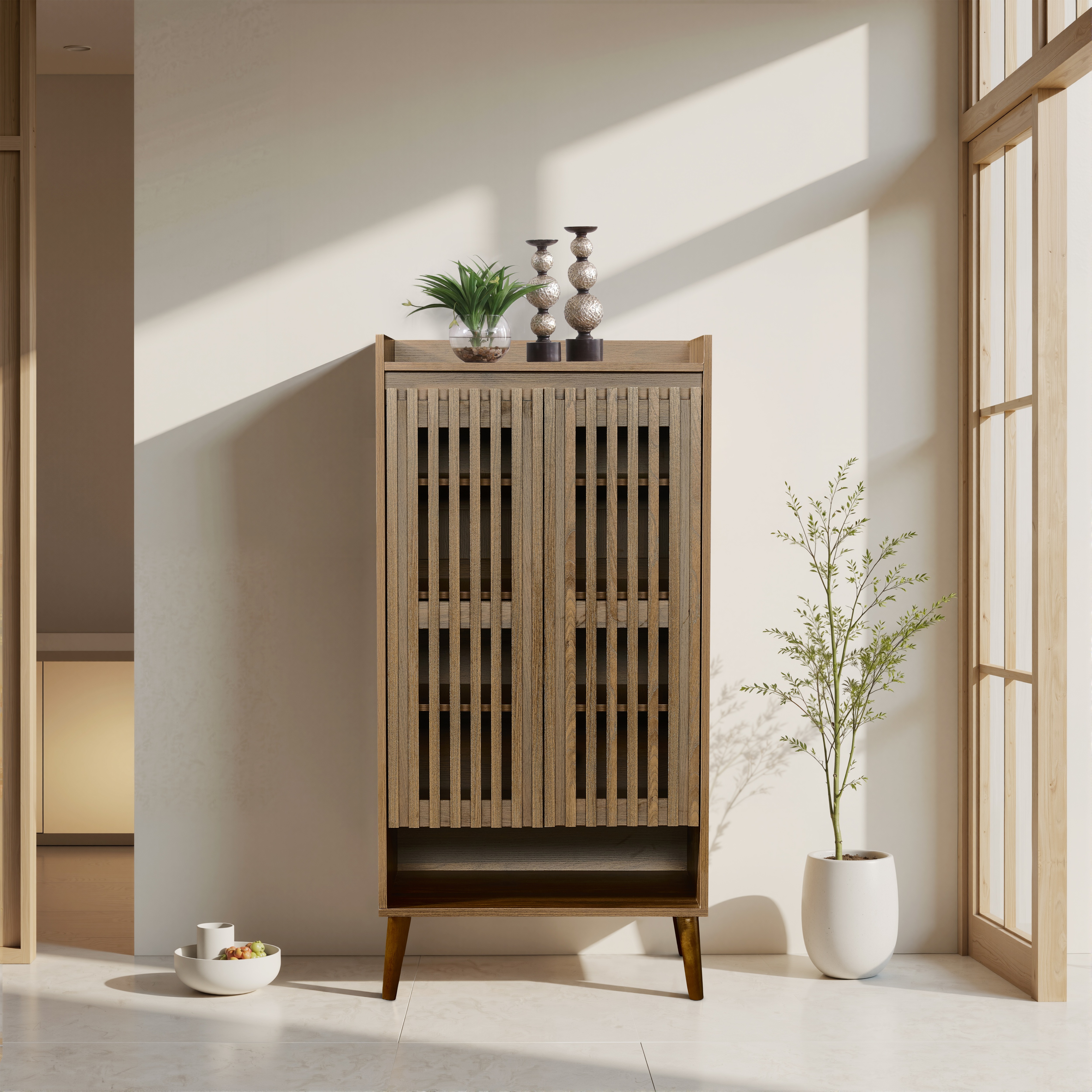 【国内発送】667【新作】ウォールナット色の玄関キャビネット玄関収納下駄箱大容量収納キャビネット