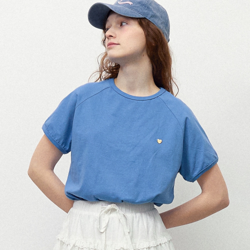 RONRON ハートベーシックパフスリーブハーフ T シャツソフトブルー
