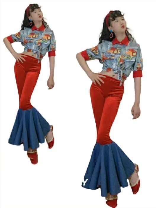 応援団 ガールズ 半袖 キッズ 練習着 ステージ ノスタルジックス風 社交ダンス モダンガールズ チアダンス 110-160cm デスコ風 女の子 イベント 時代感 団体服 普段着 韓国風 レトロ