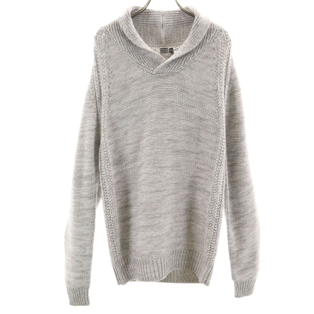 ウールブレンド 長袖 ショールカラー セーター L グレー ニット メンズ 古着