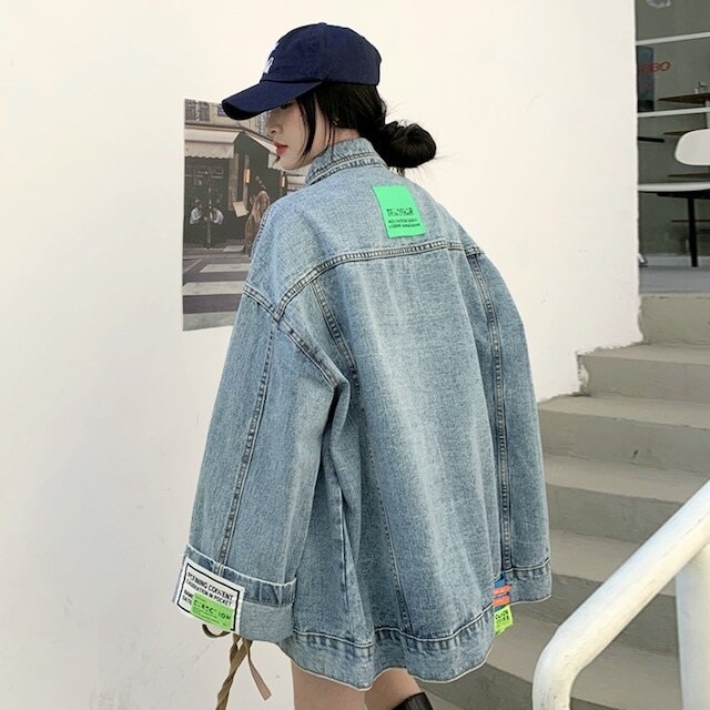 ジャケット レディース ロゴパッチデニムジャケット デニムジャケット オーバーサイズ デニム ジャケット アウター 大人可愛い ママコーデ 韓国 オルチャン 人気 トレンド 新作 20代 30代 40