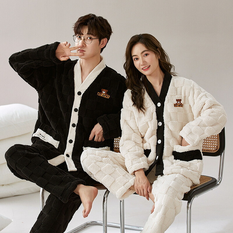 ルームウェア 外出 ペア パジャマ メンズ レディース もこもこ 上下セット 部屋着 可愛い 前開き カップル ペアルック 秋冬服 ナイトウェア 寝巻き ホームウェア 厚手