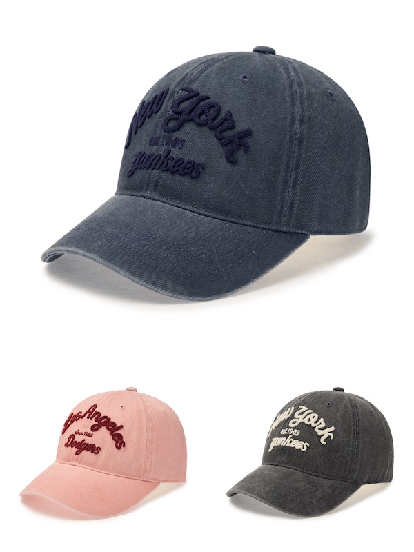 3ACPDS14N韓国限定販売最新人気男女共用 バシティ レタリング カラー デニム アンストラクチャー ボールキャップ ニューヨークヤンキース