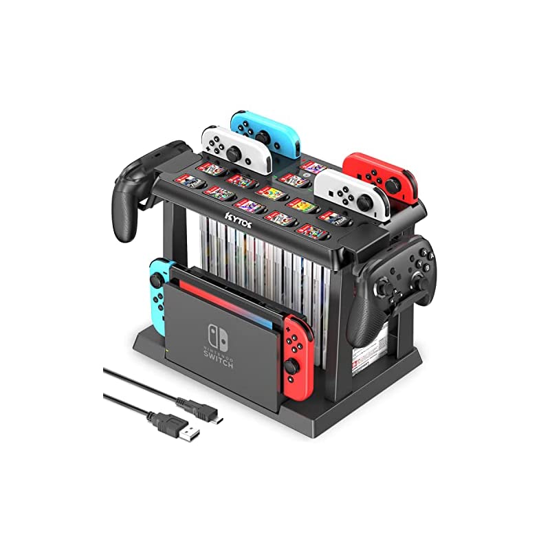 Switch収納スタンド Kytok Joy-Con充電スタンド Switchドック収納 Joy-Con/Proコントローラー/本体とドック/ゲームソフト全部収納可能 組立式 省スペース 多機