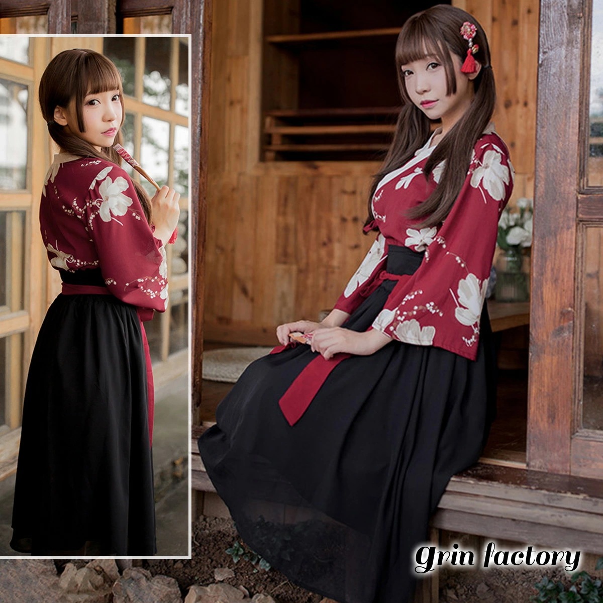 【10％OFFクーポン有27日1:59迄】着物 袴 セット コスプレ 大正ロマン 女学生 女袴 はいから 花魁 レディース 浴衣 卒業 黒 スカート 着物ドレス モダン レトロ 古風 明治 大正