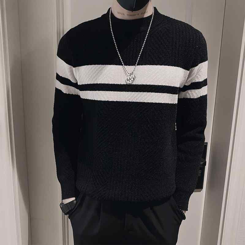 メンズ 服 シンプル ファッション オシャレ 大人 かっこいい 大きいサイズ ストリート 紳士服 ステッチ コントラスト セーター 黒 シャツ 長袖 インナー レイヤー 秋冬