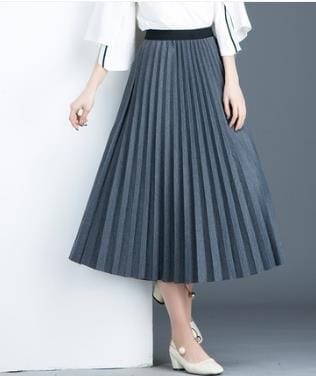 3085.オフィスカジュアルに プリーツロングスカート（春夏 saleグレー）