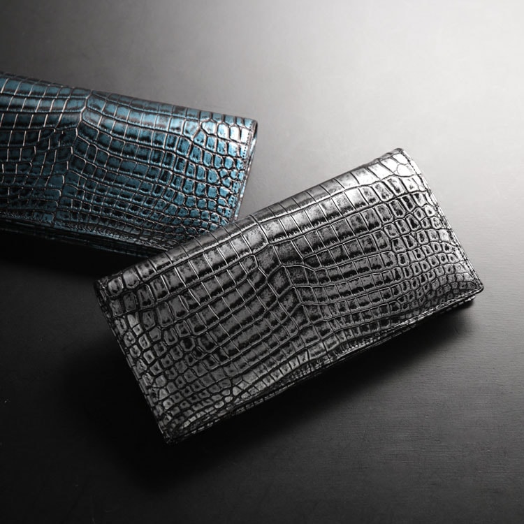 クロコダイル長財布センター取り一枚革無双日本製