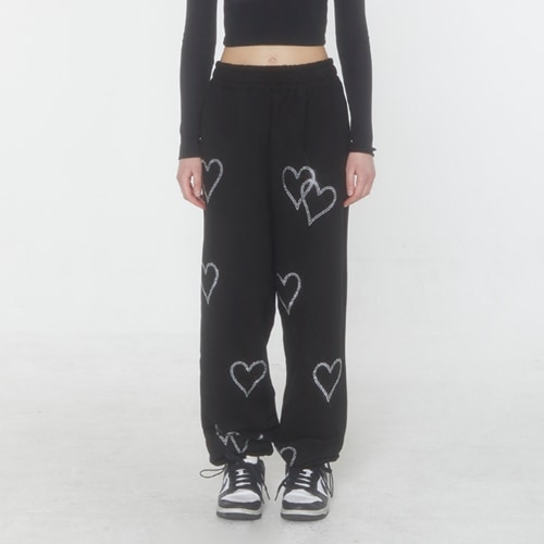 【NMIXX ギュジン着用】クリスタルハート2wayジョガーパンツブラック