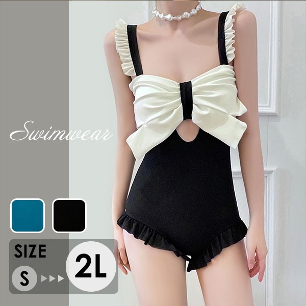 ビッグリボン レオタード水着 レディース 水着 ノンワイヤー セクシー オールインワン 盛れる ぽっちゃり 2L 3L グリーン 韓国 可愛い ビーチ プール 海 水泳 df151n1n1d4