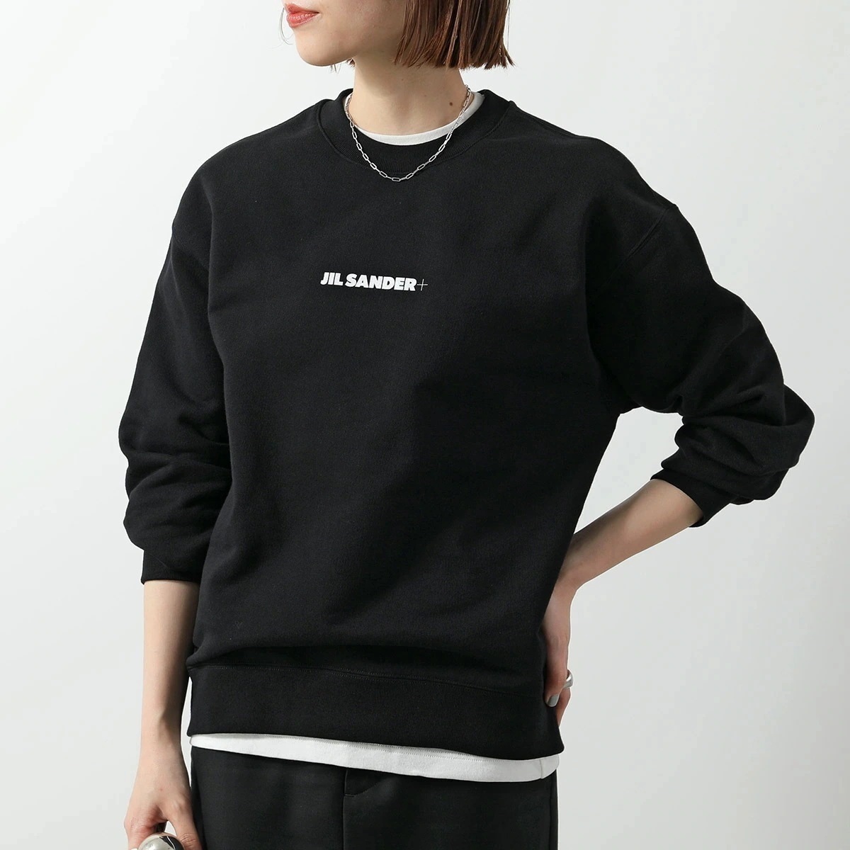 JIL SANDER+ ジルサンダー プラス トレーナー J40GU0122 J20039 レディース スウェット ロゴ 長袖 クルーネック 001/BLACK J40GU0122J20039001