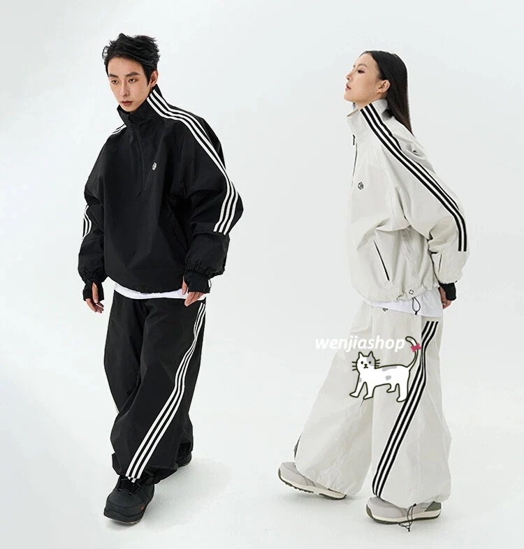 スノーボードウェア 25 上下セット メンズ レディース アウター ジャケット パンツ ズボン ゆったり ストライプ ヒョウ柄 黒 白 スノーウェア スキーウェア スノボウェア韓国風 防水防風防寒