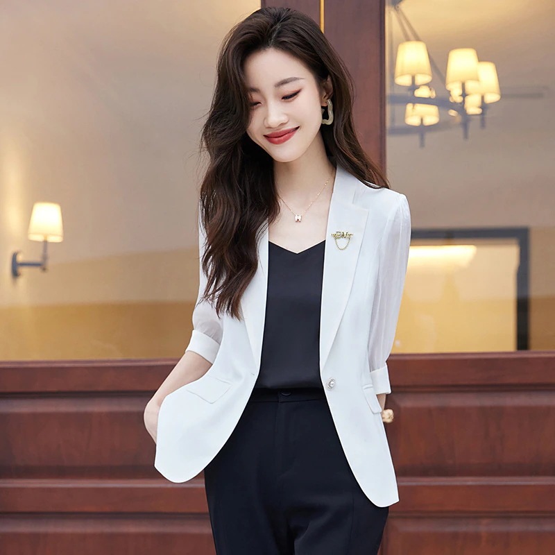 何百ものカジュアルな小さなスーツのジャケット 女性の夏の薄い小さな新しいトップス ファッション気質プロフェッショナルドレス