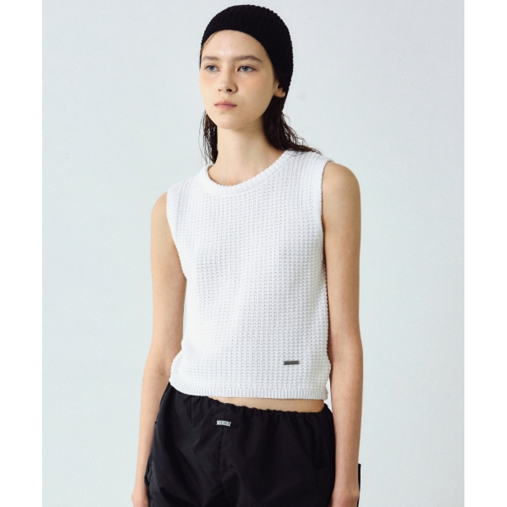 ニック&ニコールワッフルニットノースリーブ_アイボリー