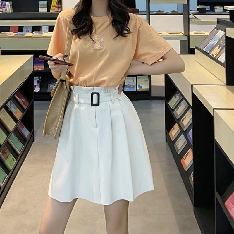 2color レディース レザースカート ミニスカート ミニ丈 Aライン ベルト ウエストゴム