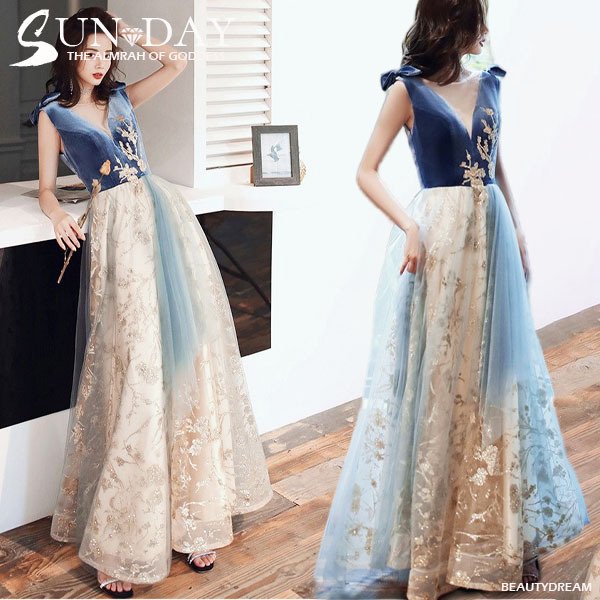 2021春パーティードレス 姫系 セクシーV襟 花嫁ロングドレス お呼ばれ 結婚式 誕生日 ロング丈