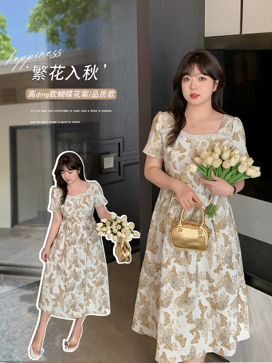 【ぽちゃまに】 2024秋新品 柄ワンピース お姫様 大きいサイズ 体型カバー レディース ワンピース メガ割